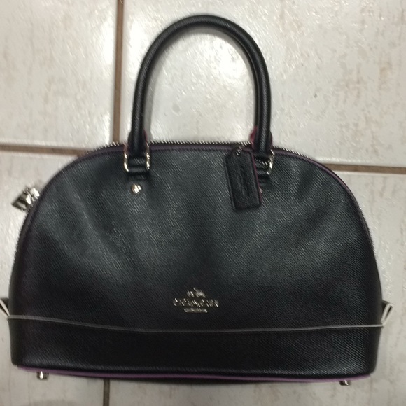 Coach Handbags - Black Coach satchel w/ pinkish trim
